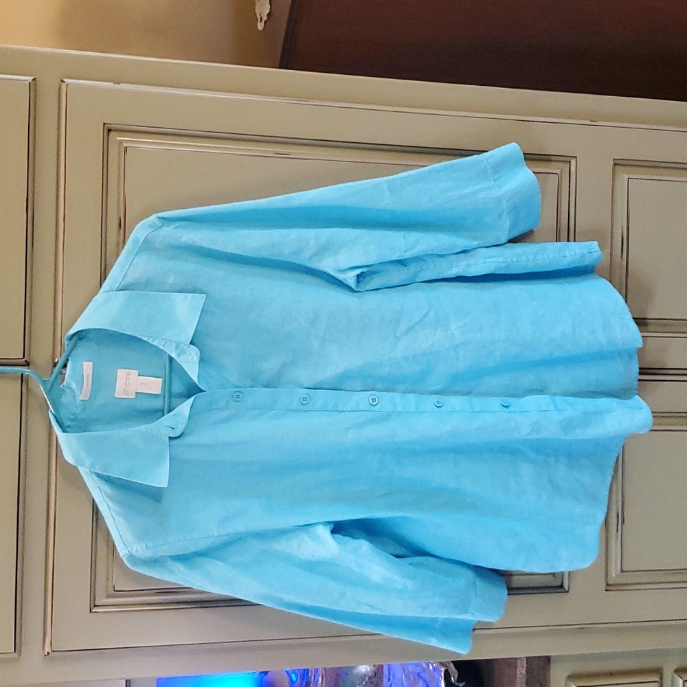 Chico's Turquoise Button-Front Linen Blouse